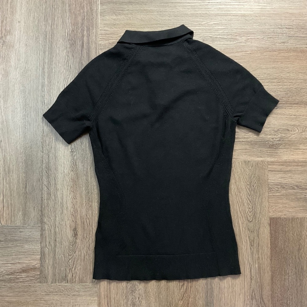 Lacoste Womens Ribbed Knit 1/4 Zip Short Sleeve Polo Shirt Womens 40 US 8 Black - Picture 2 of 8